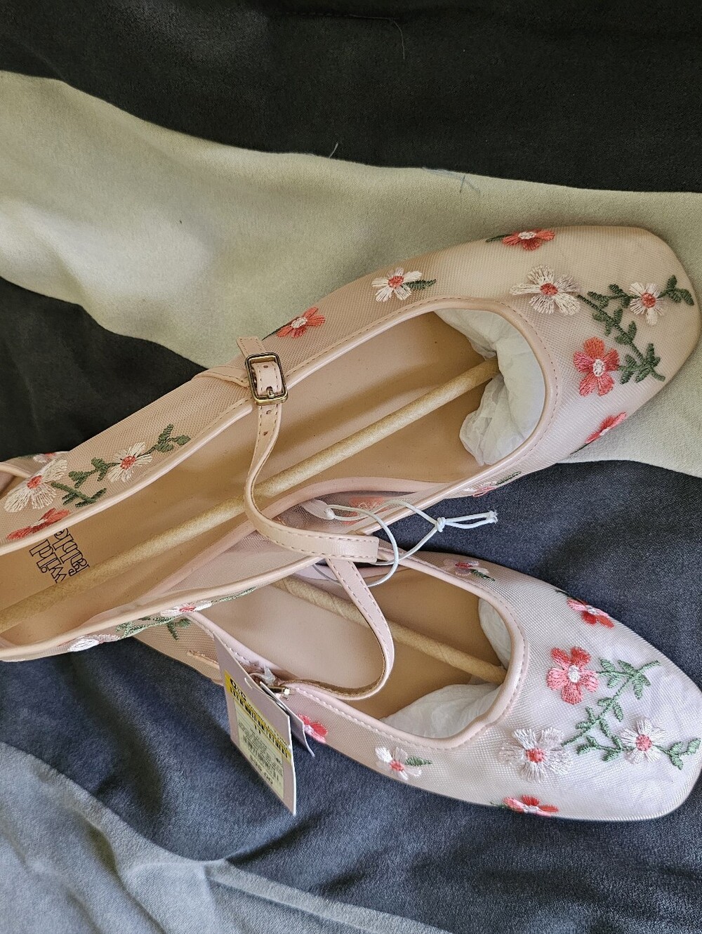 Shoes By Wild Fable Blush Pink Floral Embroidered Mary Jane Flats